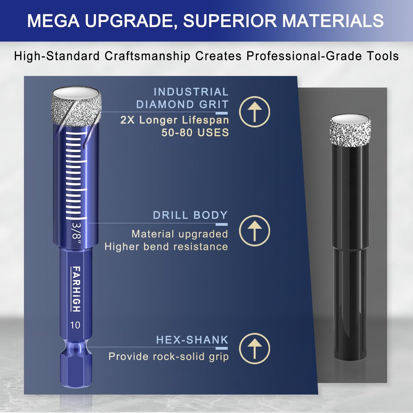 6 Pcs Diamond Drill Bit Set for Porcelain, Ceramic, Tile, Glass, Granite, Concrete, Masonry, Stone, Hex Shank Tile Drill Bits, Premium Industrial Diamond Grit, for Efficient Precise Drilling
