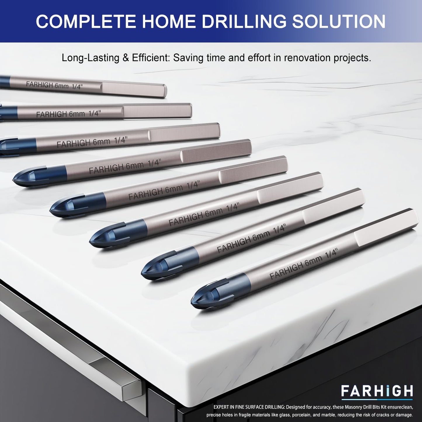 Glass and Tile Drill Bits 10Pcs Set, 1/4" Tungsten & Ti Carbide Tipped Drill Bit for Drilling Holes in Glass, Ceramic, Porclain, Tile, Brick, Wood and Wall