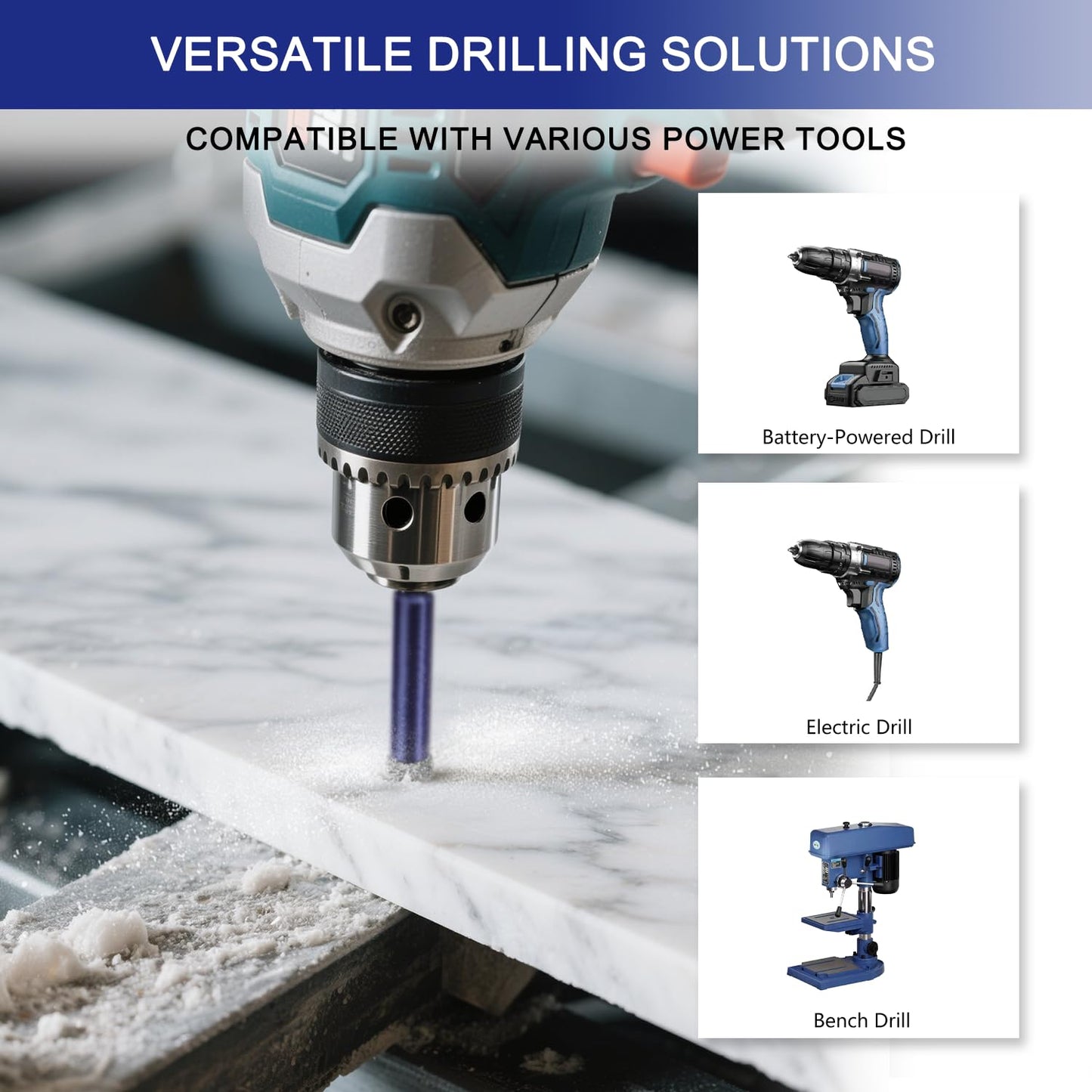 6 Pcs Diamond Drill Bit Set for Porcelain, Ceramic, Tile, Glass, Granite, Concrete, Masonry, Stone, Hex Shank Tile Drill Bits, Premium Industrial Diamond Grit, for Efficient Precise Drilling
