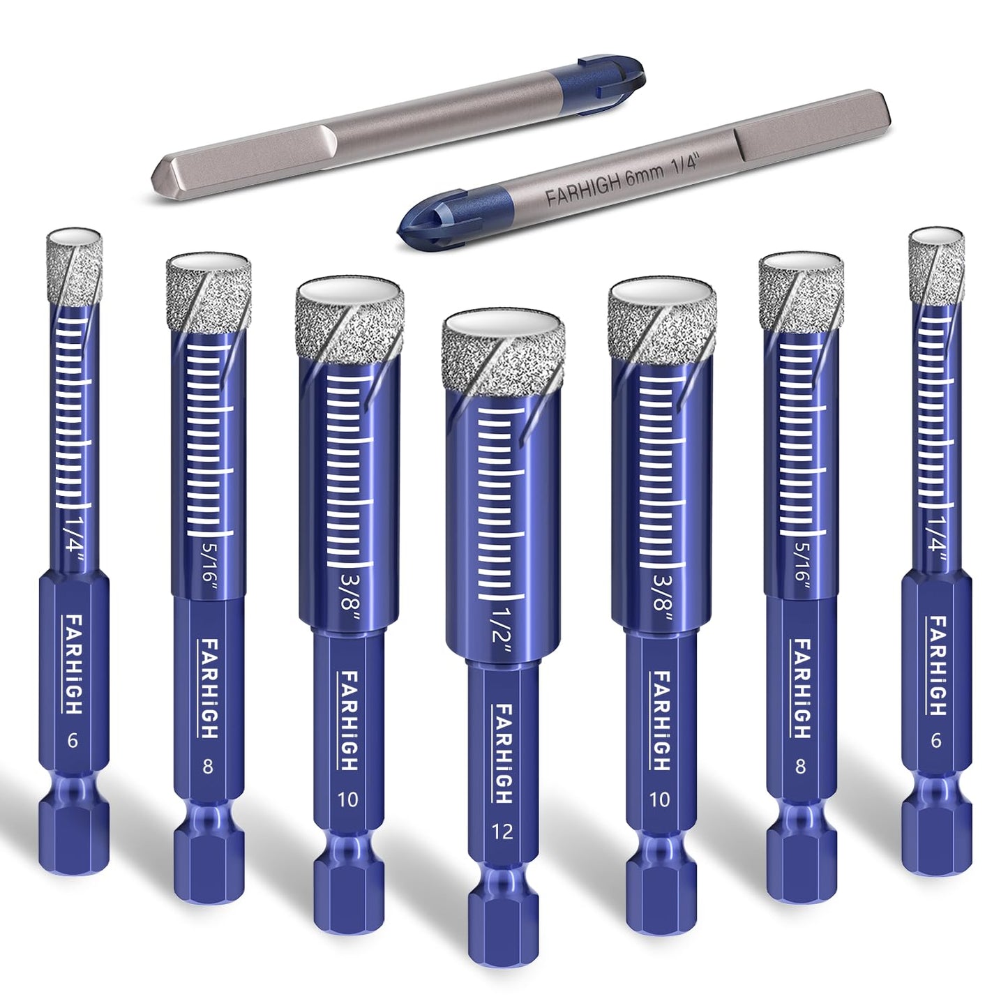 6 Pcs Diamond Drill Bit Set for Porcelain, Ceramic, Tile, Glass, Granite, Concrete, Masonry, Stone, Hex Shank Tile Drill Bits, Premium Industrial Diamond Grit, for Efficient Precise Drilling