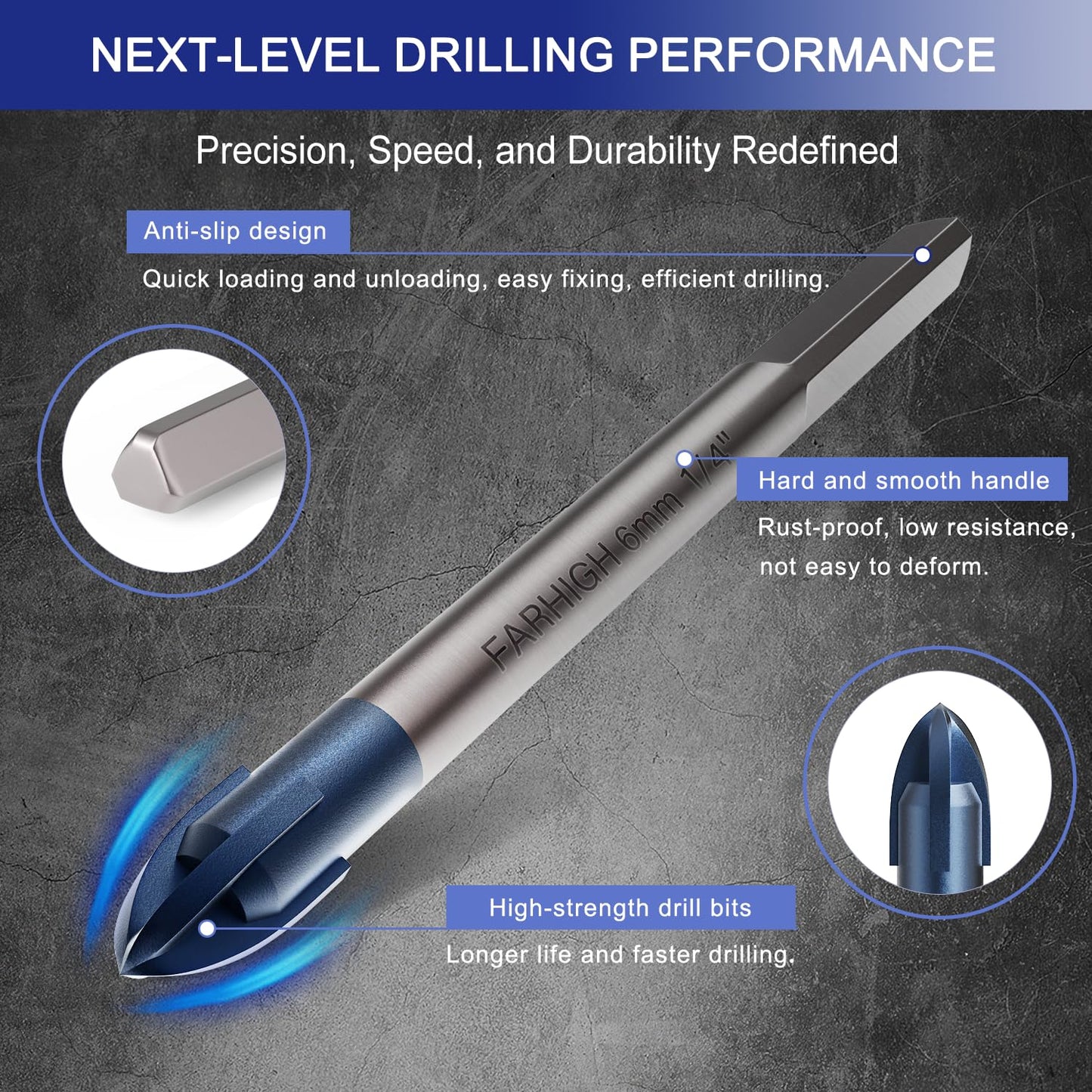 Glass and Tile Drill Bits 10Pcs Set, 1/4" Tungsten & Ti Carbide Tipped Drill Bit for Drilling Holes in Glass, Ceramic, Porclain, Tile, Brick, Wood and Wall