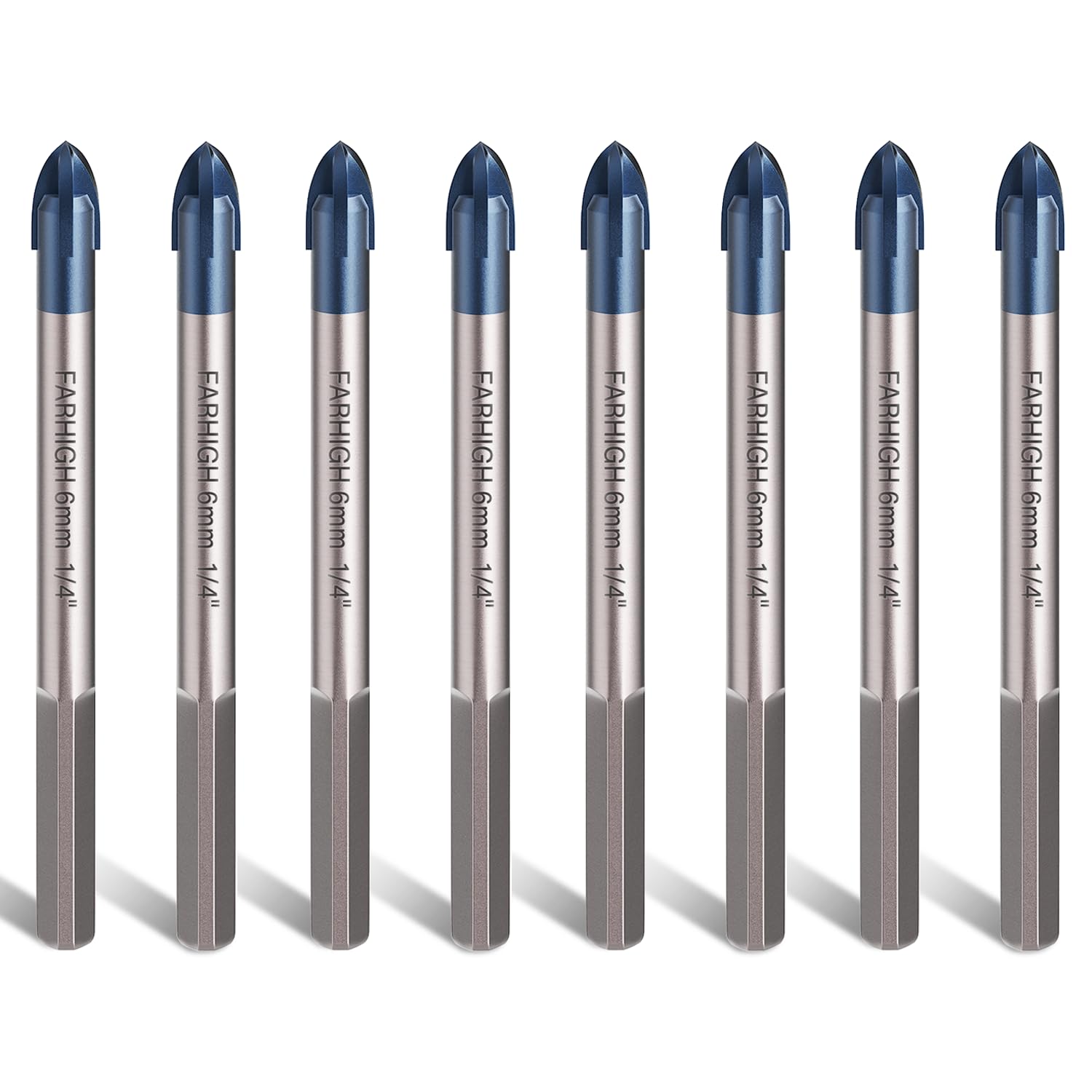 Glass and Tile Drill Bits 10Pcs Set, 1/4" Tungsten & Ti Carbide Tipped Drill Bit for Drilling Holes in Glass, Ceramic, Porclain, Tile, Brick, Wood and Wall