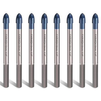 Glass and Tile Drill Bits 10Pcs Set, 1/4" Tungsten & Ti Carbide Tipped Drill Bit for Drilling Holes in Glass, Ceramic, Porclain, Tile, Brick, Wood and Wall