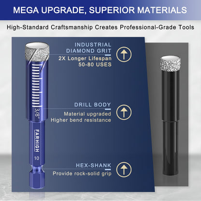 6 Pcs Diamond Drill Bit Set for Porcelain, Ceramic, Tile, Glass, Granite, Concrete, Masonry, Stone, Hex Shank Tile Drill Bits, Premium Industrial Diamond Grit, for Efficient Precise Drilling