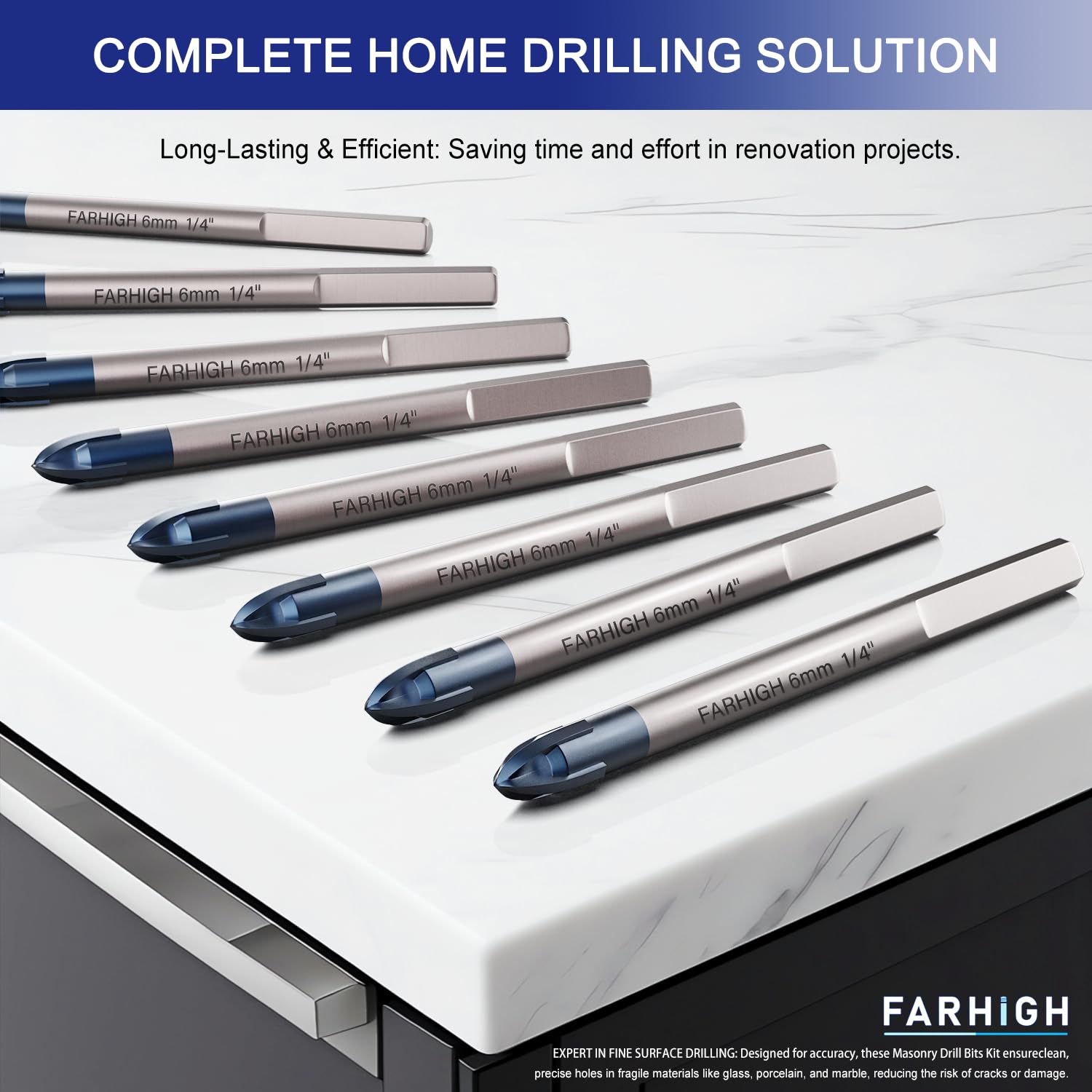 Glass and Tile Drill Bits 10Pcs Set, 1/4" Tungsten & Ti Carbide Tipped Drill Bit for Drilling Holes in Glass, Ceramic, Porclain, Tile, Brick, Wood and Wall