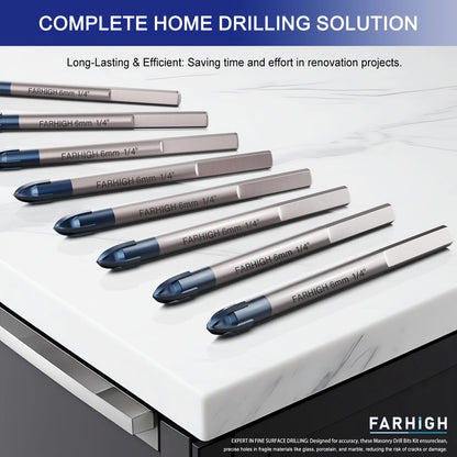 Glass and Tile Drill Bits 10Pcs Set, 1/4" Tungsten & Ti Carbide Tipped Drill Bit for Drilling Holes in Glass, Ceramic, Porclain, Tile, Brick, Wood and Wall